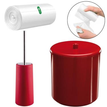 Imagem de Lixeira 6L Vermelha + Escova Sanitária + Refil 70 Sacos