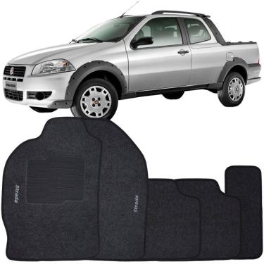 Imagem de Jogo de Tapete Automotivo Carpete Fiat Strada Cabine Dupla 2007 à 2012 Soft Logo Bordado Grafite