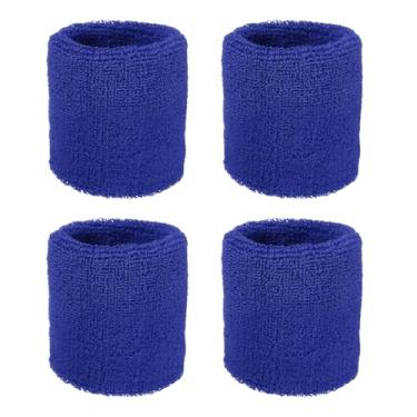 Imagem de YELARXI Pulseiras de suor, pulseiras para esportes de suor 7,6 x 7,6 cm e pacote com 4 e azul escuro para (tênis/basquetebol/futebol/corrida/malhar/homens e mulheres)