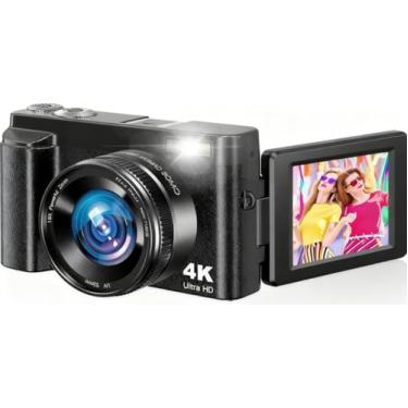 Imagem de Câmera digital 4K para fotografia, câmera vlogging de 48 MP com flash, tela flip de 7.6 cm 180°, zoom de 16x, cartão de 32 GB e carregador de bateria, câmera do YouTube aponte e atire para
