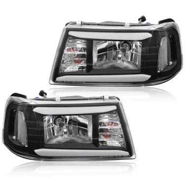 Imagem de Conjunto de farol com LED DRL compatível com Ford Ranger 2001-2011, farol de halogênio com luz de canto, caixa preta, canto branco