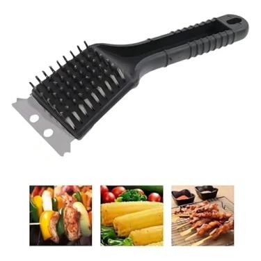 Imagem de Escova Premium 2 em 1 para Grelha de Churrasqueira com Espátula, Cerdas em Aço Inoxidável, Alta Durabilidade, Limpeza Eficiente