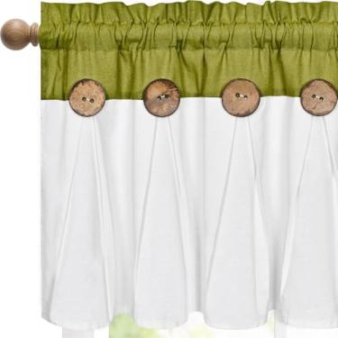 Imagem de FRAMICS Cortinas de sanefa de casa de fazenda, saia de cozinha de linho de algodão boho, sanefas de janela de botão rústicas para cozinha, banheiro, sanefas de bolso para varão, para janela, verde