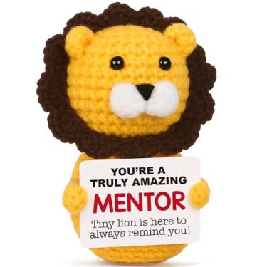 Imagem de Presentes de mentor para homens, mulheres – agradecimento exclusivo, presente de agradecimento para chefe, líder, professor, conselheiro – Leão de crochê feito à mão, decoração de escritório
