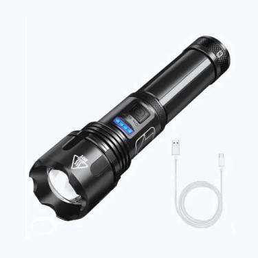 Imagem de Lanterna LED XHP50.2 Tática, 10000 Lúmens, 5 Modos, Zoom Telescópico, Recarregável USB, Bateria 26650, Alcance 300m, IPX65