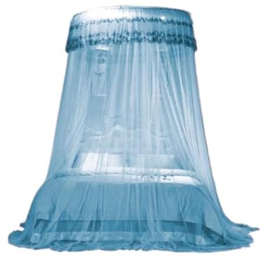 Imagem de Mosquiteiro Casal Filó com Elástico – Renda Volta ao Mundo, Proteção Completa e Estilo para Cama Box, Queen, King e Solteiro(azul bordado)