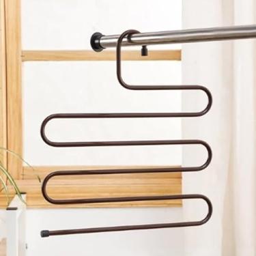Imagem de Cabide em S de Metal com 5 Divisórias para Calças, Saias e Bermudas, Organizador de Guarda-Roupa