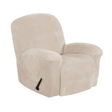 Imagem de Ｂｅｓｇａ Capa de veludo respirável, lavável, confortável, antiderrapante e ajustável para poltrona reclinável com bolso, Bege