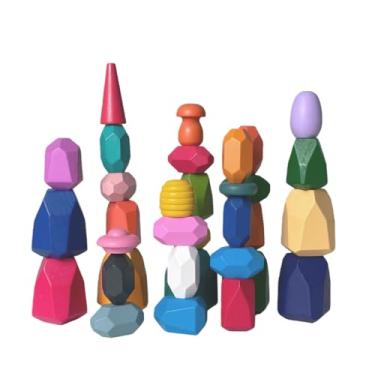Imagem de Conjunto de 33 Peças de Pedras de Madeira Para Empilhar e Classificar: Brinquedo Educativo Montessori, Aniversário Ideal Para Meninos e Meninas de 3 a 6 Anos