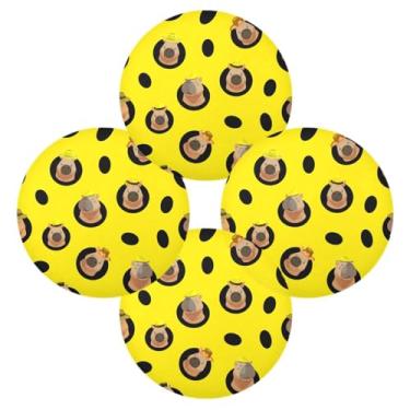 Imagem de Wassud Jogo americano conjunto de 4 capivaras com chapéus, tapetes de mesa redondos para cozinha e jantar, tapetes laváveis e resistentes ao calor, decoração de mesa 39 cm