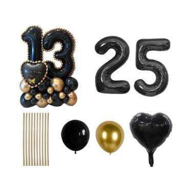 Imagem de Conjunto De Balões De Alumínio Em Forma De Coração Preto Para Decoraçã