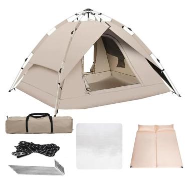 Imagem de NRNQMTFZ Barraca de acampamento pop-up, barraca de cúpula, barraca familiar para 3-4 pessoas com almofada grossa para colchão de ar, bolsa de transporte e interior espaçoso, barraca leve para