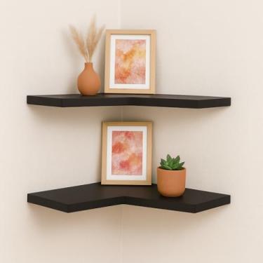 Imagem de Kit prateleira de canto cantoneira em L - 2 unidades em MDF para Quartos, Cozinhas e Salas, Organização Prática e Espaçosa para Objetos e Decorações(Preto)
