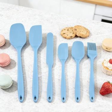 Imagem de Ferramenta de cozinha antiaderente de 6 peças, conjunto de espátulas de silicone, conjunto de utensílios de cozinha, raspadores antiaderentes, para fritar, mexer e servir, azul celeste