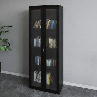 Imagem de Armário para Escritório com 2 Portas de Vidro e 4 Prateleiras MDP Bran