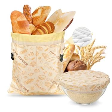 Imagem de Sacos de pão de cera de abelha pura reutilizáveis para fermento, sacos de massa de cera de abelha de poliéster, 1 pacote de armazenamento de pão caseiro e tampa de tigela