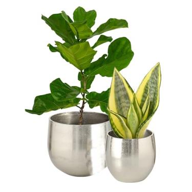 Imagem de WHW Whole House Worlds Crosby Street Vaso de cacho estilo balde, conjunto com 2, alumínio prateado polido, 19 e 14 cm de diâmetro