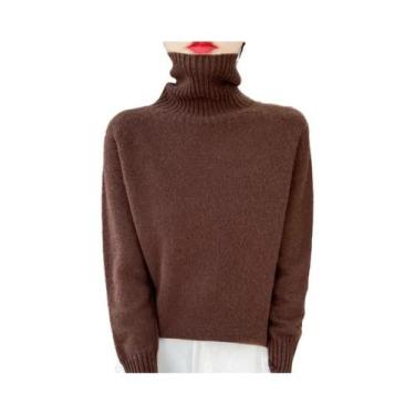 Imagem de Suéter Feminino De Lã Merino De Manga Longa Térmico Cor Sólida Outono 