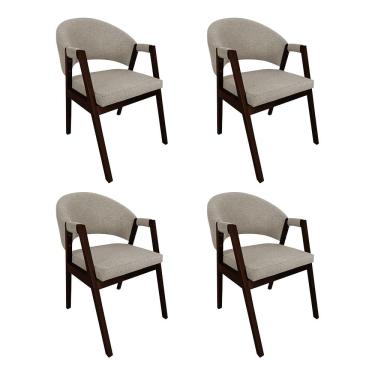 Imagem de Kit 4 Cadeiras Helen para Sala de Jantar Madeira Maciça Castanho Premium Assento Linho - Bege