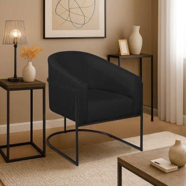 Imagem de Poltrona Decorativa Jade Moderno Escritório Confortável Luxo Base De Ferro Preto Linho Preto