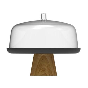 Imagem de Boleira Bolo Bambu Com Cúpula Acrílico Resistente Ou Preto