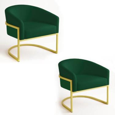Imagem de Poltrona Sala Decorativa Industrial Dourada Kit 2 Arielle Suede Verde 