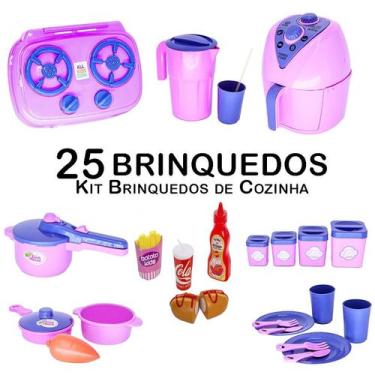 Imagem de Kit Cozinha Infantil Potinhos Fogão Panelas Comidas Pratos 25pç - Alti
