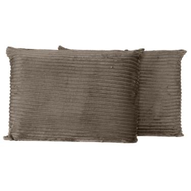 Imagem de Par De Fronhas Em Manta Canelada 70cm X 50cm - Porta Travesseiro Mantinha Microfibra Para Inverno Cor Caqui