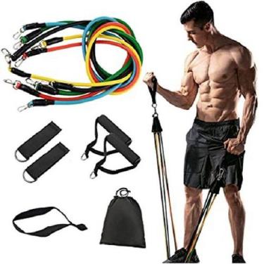 Imagem de Kit Elasticos Tubing Pilates Exercícios 11 Peças Treinamento - Concise