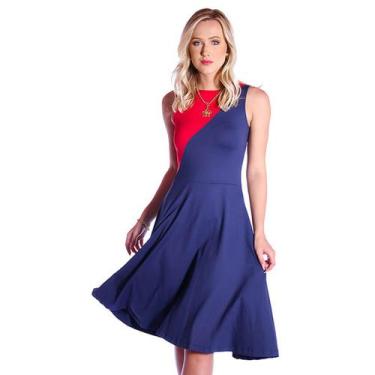 Imagem de Vestido Duas Cores Ficalinda Azul Marinho E Vermelho Regata Decote Can