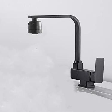 Imagem de Torneira de cozinha com janela interna preta Torneira dobrável de latão Torneira giratória de água fria quente Montada no convés Torneira misturadora de spray removível, Preto A, tamanho úni