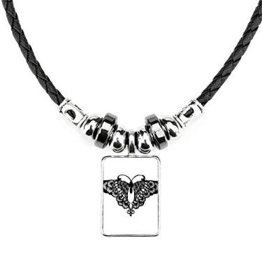 Imagem de DIYthinker Colar de borboleta com babados e asa de contorno de joias, torque, pingente de corda de couro