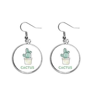 Imagem de Aquarela cacto suculentas em vaso com orelha de planta pendente prata brinco joia feminina