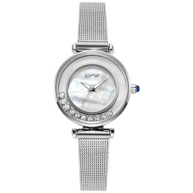 Imagem de YingHwa Relógios femininos, relógios femininos elegantes de cristal embutidos, relógios femininos de couro de quartzo à prova d'água/malha de aço inoxidável, relógios de moda para casais, Pulseira de aço inoxidável prata