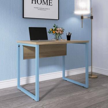 Imagem de Mesa para Escritório Industrial 90cm Pe25 Noce Naturalle/Azul Dali