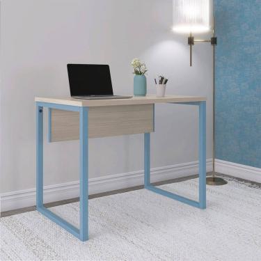 Imagem de Mesa para Escritório Industrial 90cm P25 Castanheira/Azul Dali