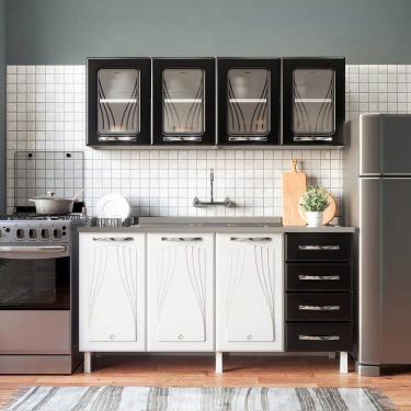 Imagem de Armário de Cozinha de Aço 2 Peças com Vidro e Balcão para Pia Star New Branco/Preto