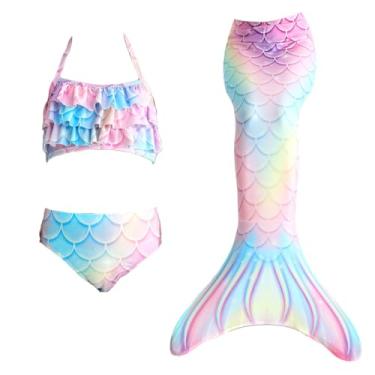 Imagem de LVTFCO Vestido cauda de sereia cauda de peixe vestido de princesa 3 peças fantasia cosplay de verão, azul-110