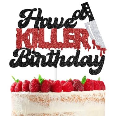 Imagem de Have A Killer Birthday Cake Topper, Halloween Horror Bloody Birthday Decorations, Scary Killer Halloween Knife Zombie/Vampire Birthday Party Decoration Supplies for Kids Adults