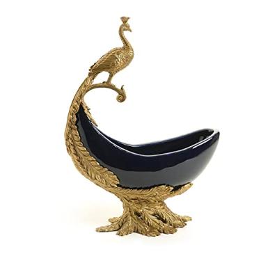 Imagem de Fruteira Cerâmica Fruteira Novo Estilo Chinês Retro Crackle Porcelana Prato de Frutas Cobre Dourado Animal Decoração Tigela de Doces Artesanal Cesta de Frutas (Cor: Latão)