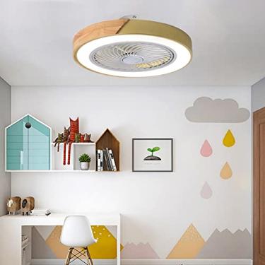 Imagem de Ventilador de teto redondo ultrafino de 50 CM com luz e controle remoto Ventilador de teto silencioso regulável de 3 velocidades para quarto e sala de estar - amarelo