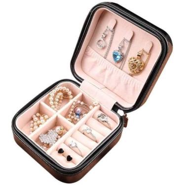 Imagem de Caixa de joias para mulheres caixa de joias de viagem organizador de joias portátil com ganchos multifuncional brinco e caixa de anel divisor removível caixa de joias organizador de joias caixa de