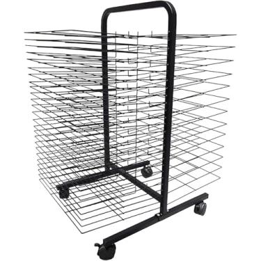 Imagem de Estante de secagem Mobile Art - 50 prateleiras, suporte de papel A3 de dupla face, metal preto, 4 rodízios, ideal para salas de aula, estúdios de arte e escolas - perfeito para exibição de arte e