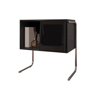 Imagem de Armário organizador de discos de vinil de madeira com portas de exibição deslizantes de aço inoxidável com pernas para sala de estar e escritório