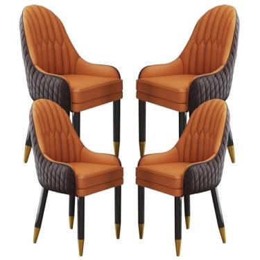 Imagem de Cadeira de jantar moderna de meados do século estofada em couro sintético com pernas de metal - Cadeira elegante e confortável para cozinha, sala de estar - Cadeira de negociação de qualidade de hotel