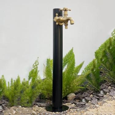 Imagem de Coluna de água vertical de jardim de aço inoxidável 304, dispensador de fonte decorativa hidrante para irrigação e irrigação de pátio, preto elegante 6,14 cm/5,5 pol. Característica de água