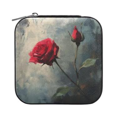 Imagem de Burbuja Caixa de joias retrô rosa dos namorados mini estojo de joias de viagem para mulheres e meninas, organizador de joias para brincos, anéis, colares e pulseiras