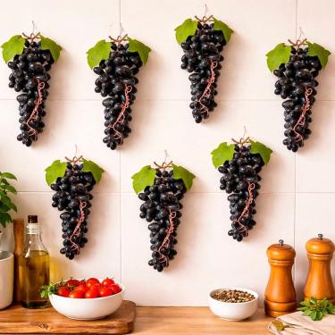 Imagem de Cachos De Uva Decoração Fruta Artificial Preta 35cm Kit 8pçs
