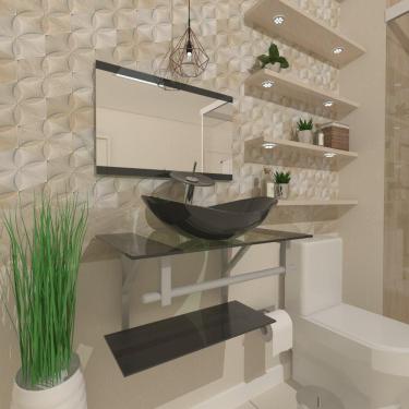 Imagem de Gabinete De Vidro 45Cm Ac Com Cuba Oval Grafite