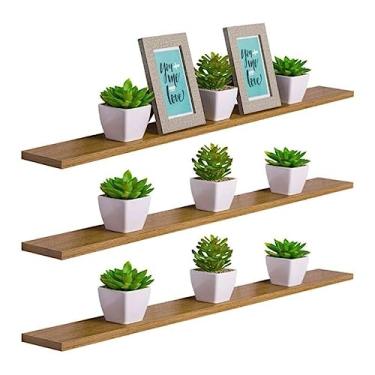 Imagem de Kit 3 Prateleiras 100 x 10cm Freijó Suporte Invisível